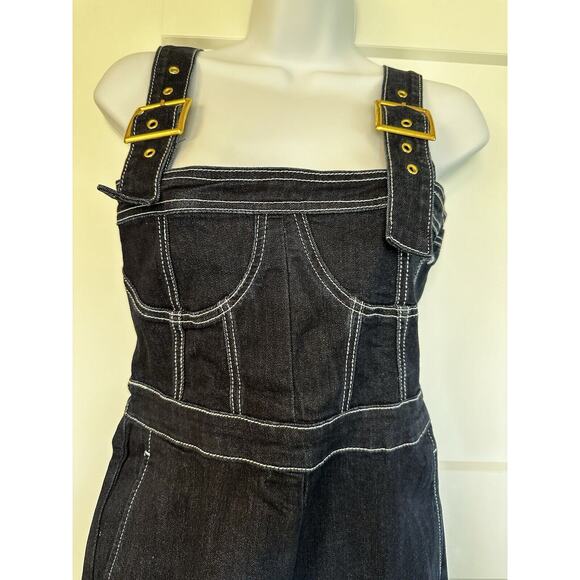 New WeWoreWhat Revolve Corset Overalls Stretch Denim Dark Wash Medium MSRP $198 - Picture 7 of 12